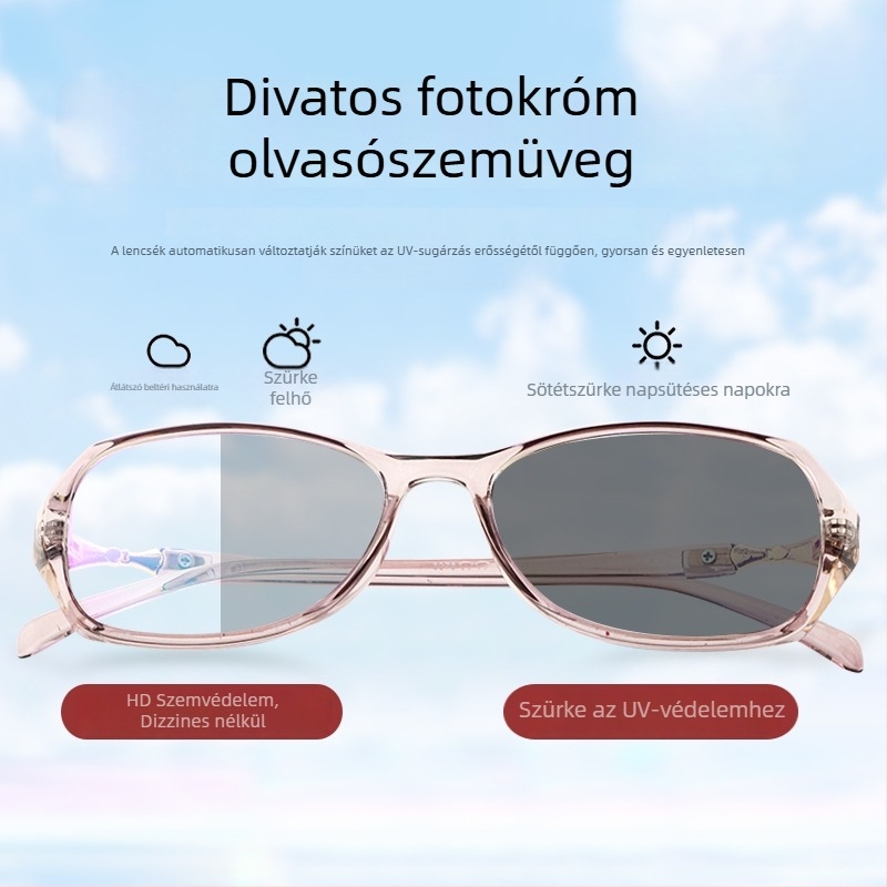 Női intelligens fotóérzékeny, színváltó progresszív olvasószemüveg, ultra könnyű, UV-védelem és kékfény elleni védelem