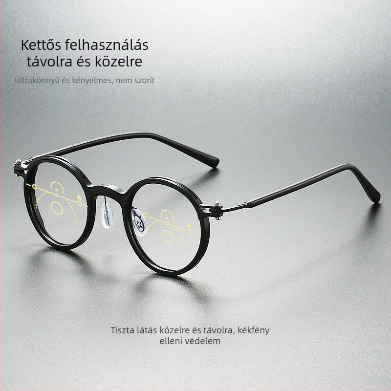 Presbyopia szemüveg intelligens zoommal, kerek keret, többfokú szemüveg távoli és közelre, kékfény elleni védelem