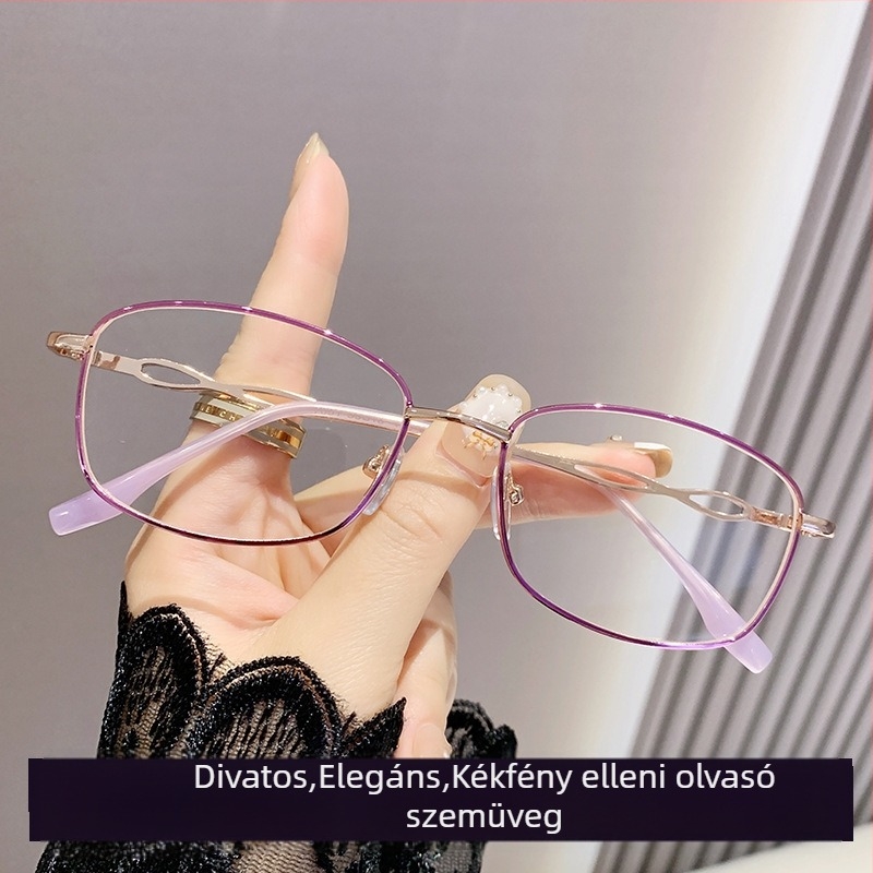 Női olvasó szemüveg anti-kék fénnyel, fém teljes keret, négyszögletes stílus, felnőtteknek
