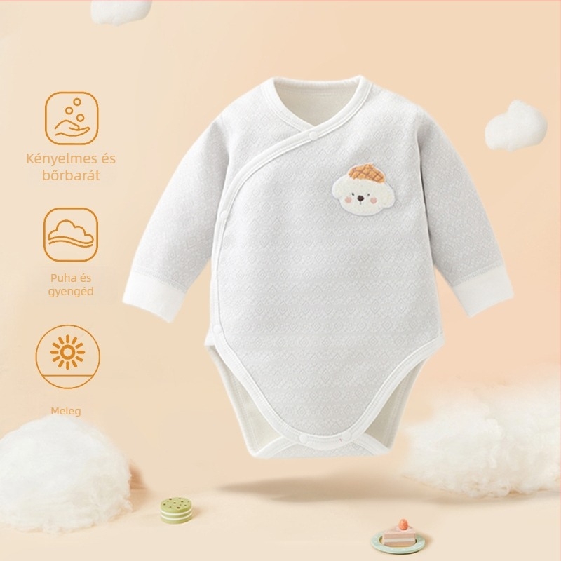 Újszülött fleece-béléssel készült overál, háromszög alakú dizájn, hosszú ujjú, uniszex, tavasz–ősz–tél