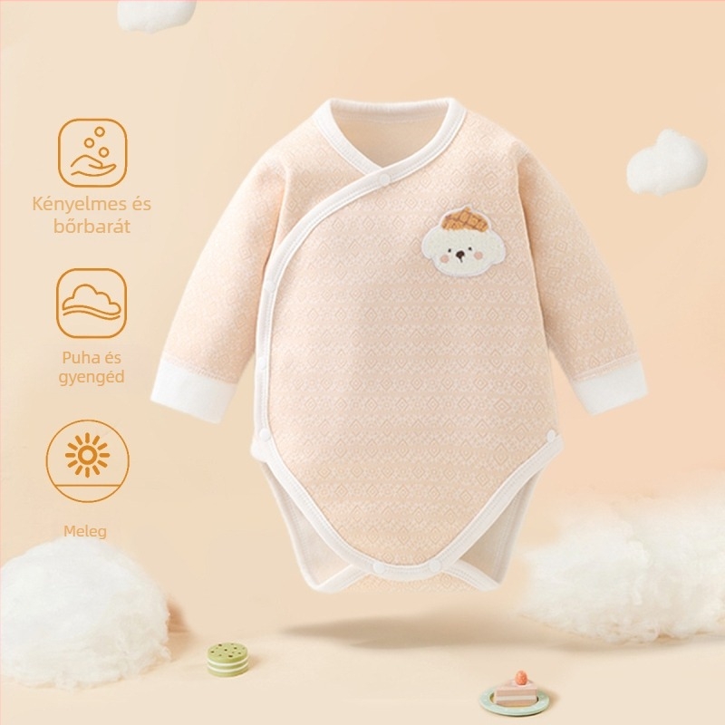 Újszülött fleece-béléssel készült overál, háromszög alakú dizájn, hosszú ujjú, uniszex, tavasz–ősz–tél