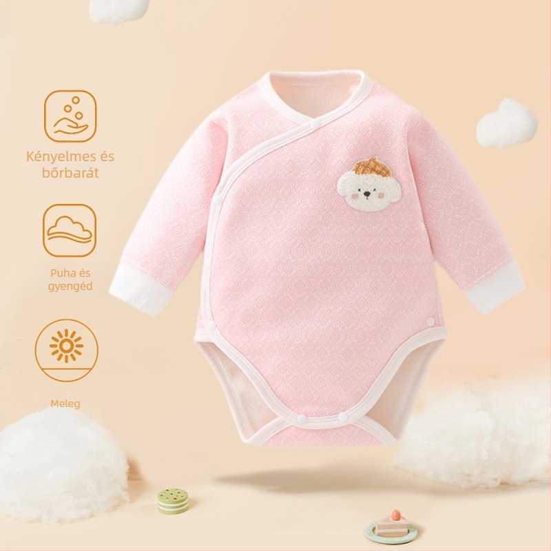 Újszülött fleece-béléssel készült overál, háromszög alakú dizájn, hosszú ujjú, uniszex, tavasz–ősz–tél