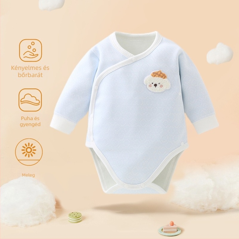 Újszülött fleece-béléssel készült overál, háromszög alakú dizájn, hosszú ujjú, uniszex, tavasz–ősz–tél