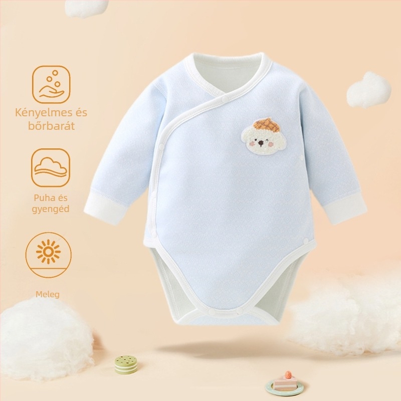 Újszülött fleece-béléssel készült overál, háromszög alakú dizájn, hosszú ujjú, uniszex, tavasz–ősz–tél