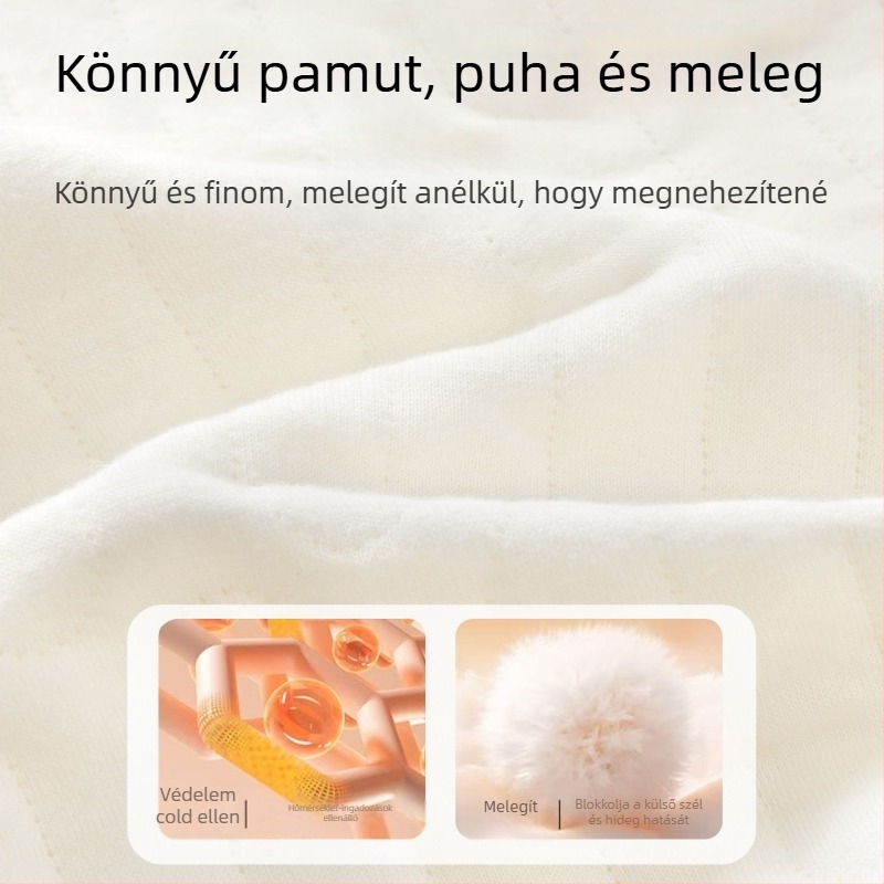 100% pamut babaromper, háromrétegű steppelt, vastag, hosszú ujjú, uniszex, elöl gombos zárás