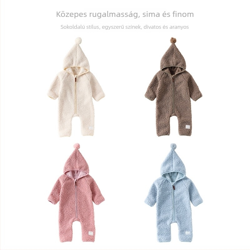 Téli polár overál babáknak és kisgyermekeknek, kapucnis, uniszex, cipzáras záródás, vastag anyag
