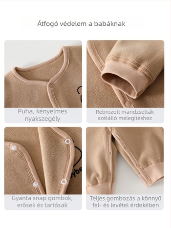 Visszafordítható fleece overál, uniszex, hosszú ujjú, elöl záródás gombokkal, vastag poliészter fleece