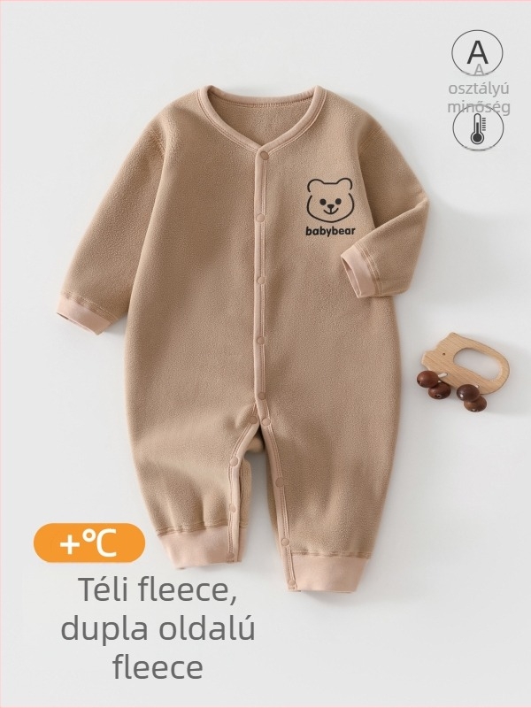Visszafordítható fleece overál, uniszex, hosszú ujjú, elöl záródás gombokkal, vastag poliészter fleece