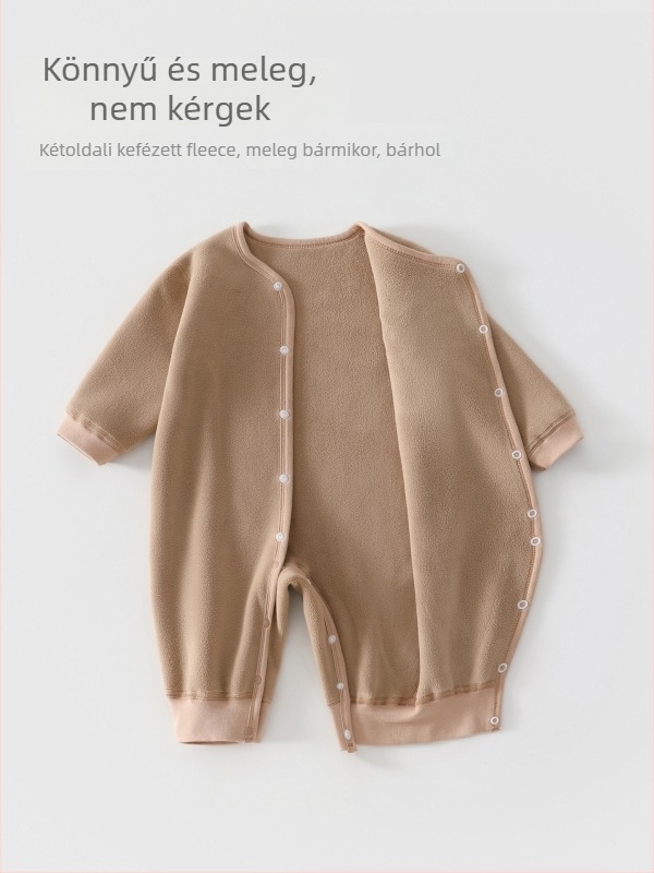 Visszafordítható fleece overál, uniszex, hosszú ujjú, elöl záródás gombokkal, vastag poliészter fleece