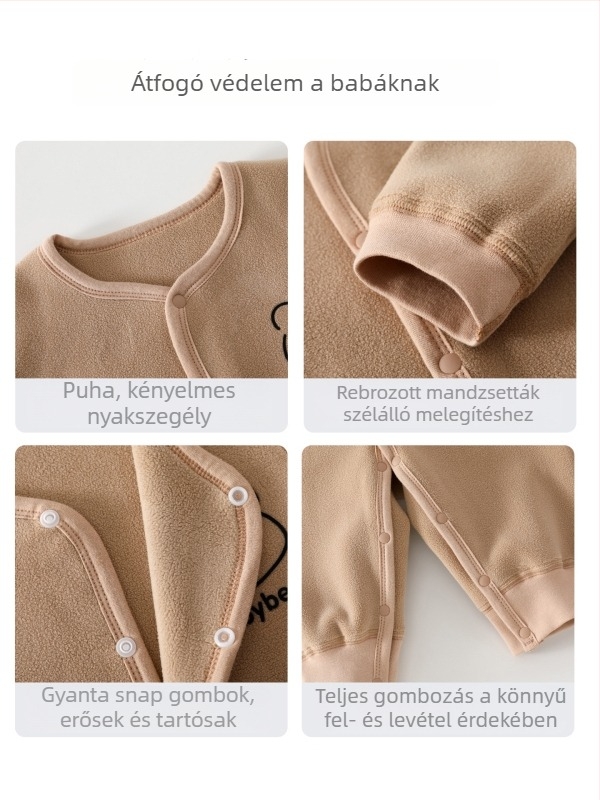 Visszafordítható fleece overál, uniszex, hosszú ujjú, elöl záródás gombokkal, vastag poliészter fleece