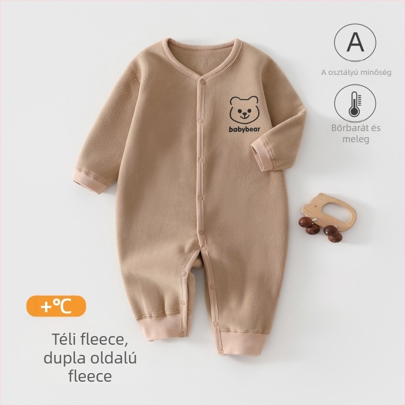 Visszafordítható fleece overál, uniszex, hosszú ujjú, elöl záródás gombokkal, vastag poliészter fleece