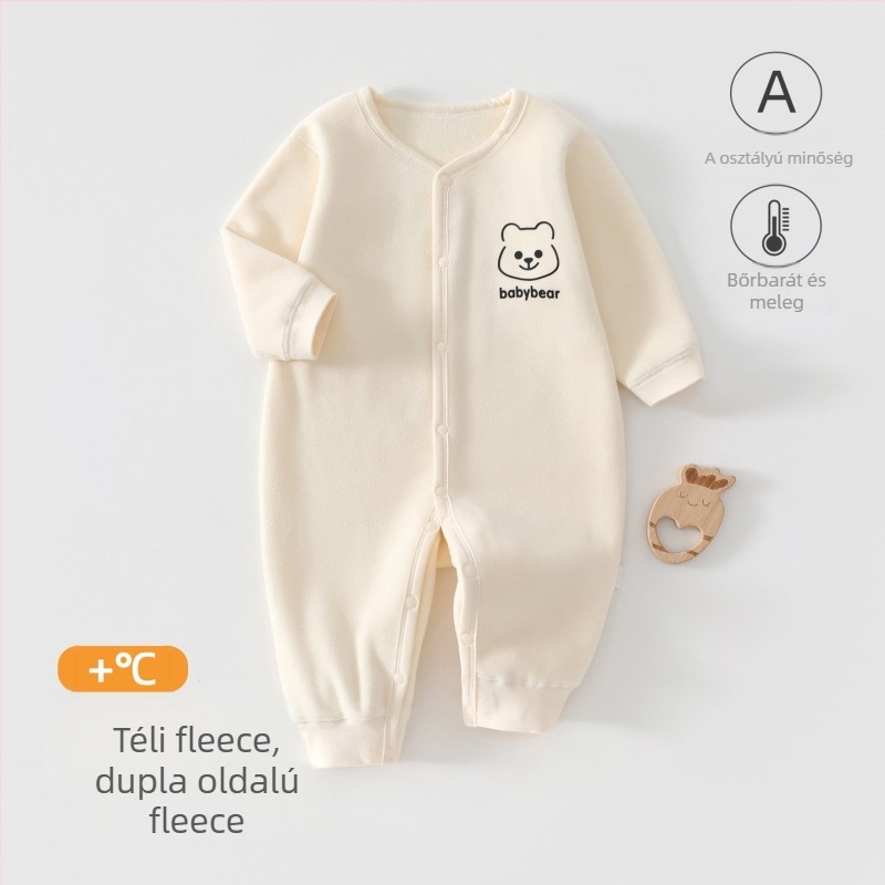 Visszafordítható fleece overál, uniszex, hosszú ujjú, elöl záródás gombokkal, vastag poliészter fleece