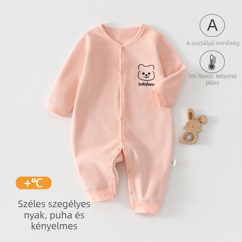 Visszafordítható fleece overál, uniszex, hosszú ujjú, elöl záródás gombokkal, vastag poliészter fleece