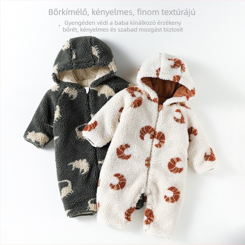 Kapucnis bébi overál polár fleece belsővel, poliészterből, uniszex, őszi–téli, zipzár