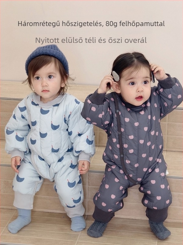Újszülött pamut overál, vastag, hosszú ujjú, uniszex, tavasz–ősz–télre