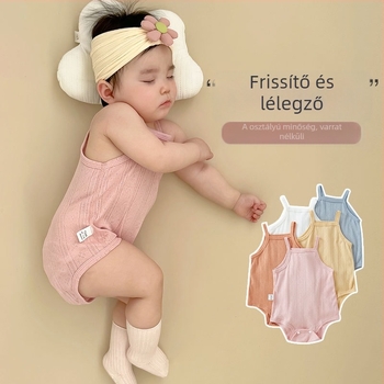 Uniszex bébi overall, 100% pamut, vékony, ujjatlan, nyárra