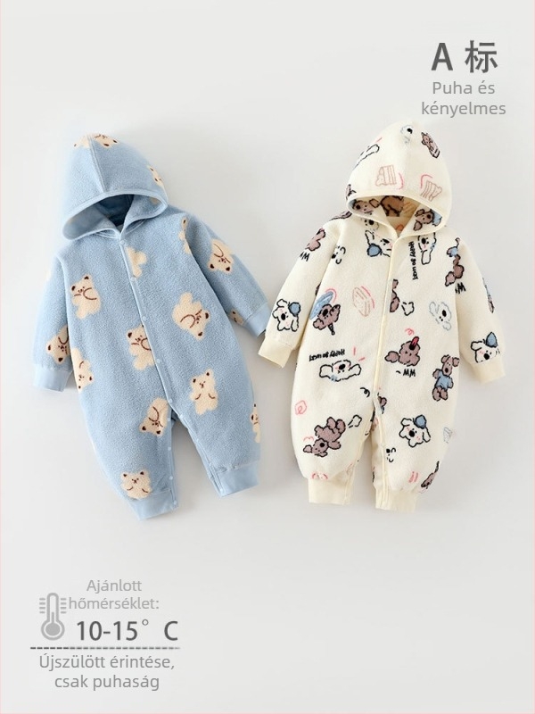 Kapucnis baba overál Snow Velvet anyagból, fleece béléssel, hosszú ujjú, uniszex