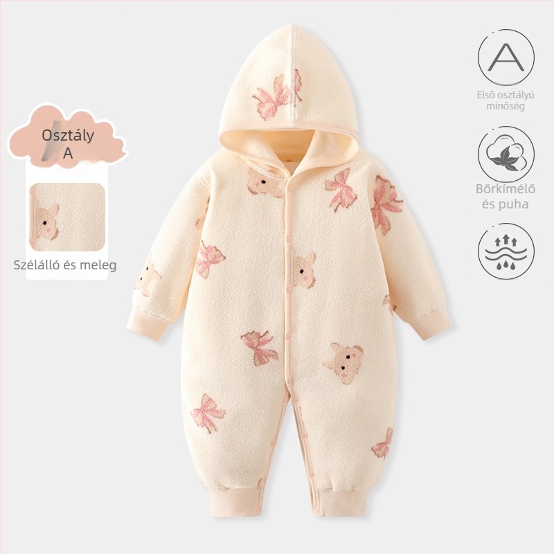 Kapucnis baba overál Snow Velvet anyagból, fleece béléssel, hosszú ujjú, uniszex