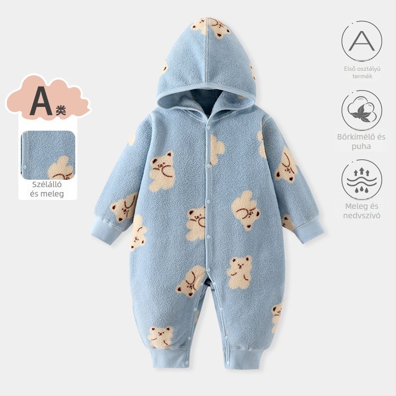 Kapucnis baba overál Snow Velvet anyagból, fleece béléssel, hosszú ujjú, uniszex