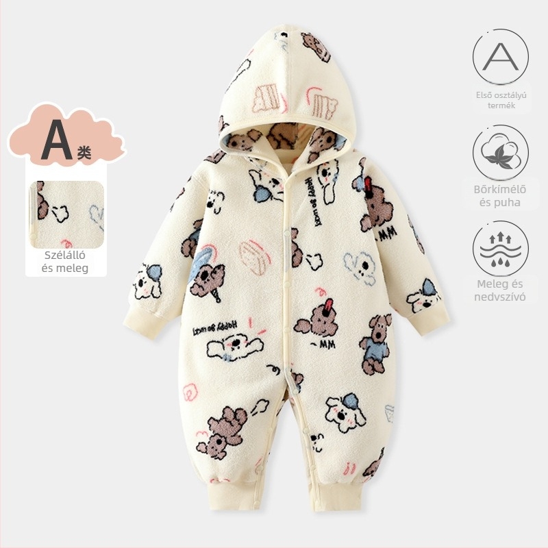 Kapucnis baba overál Snow Velvet anyagból, fleece béléssel, hosszú ujjú, uniszex