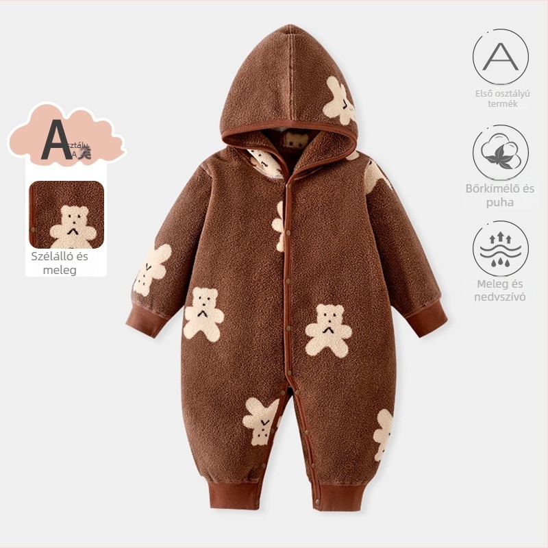 Kapucnis baba overál Snow Velvet anyagból, fleece béléssel, hosszú ujjú, uniszex