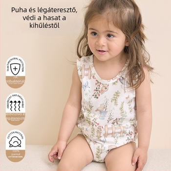 Újszülött nyári vékony ujjatlan overál, légáteresztő, 100% pamut, uniszex