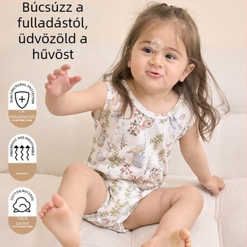 Újszülött nyári vékony ujjatlan overál, légáteresztő, 100% pamut, uniszex