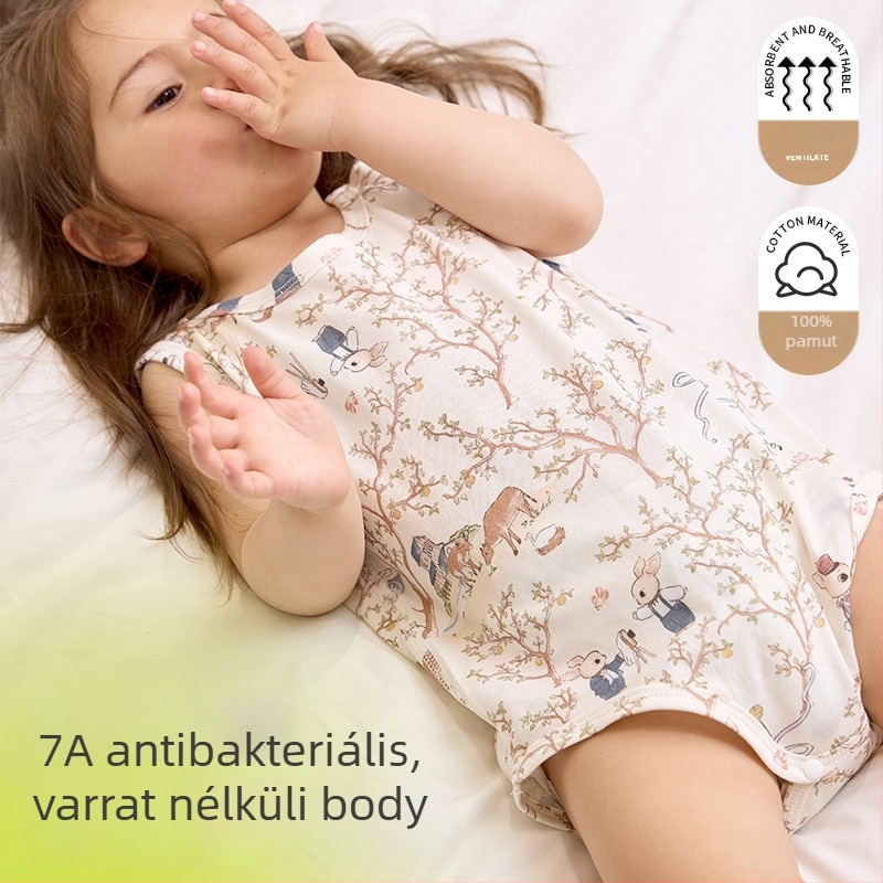 Újszülött nyári vékony ujjatlan overál, légáteresztő, 100% pamut, uniszex