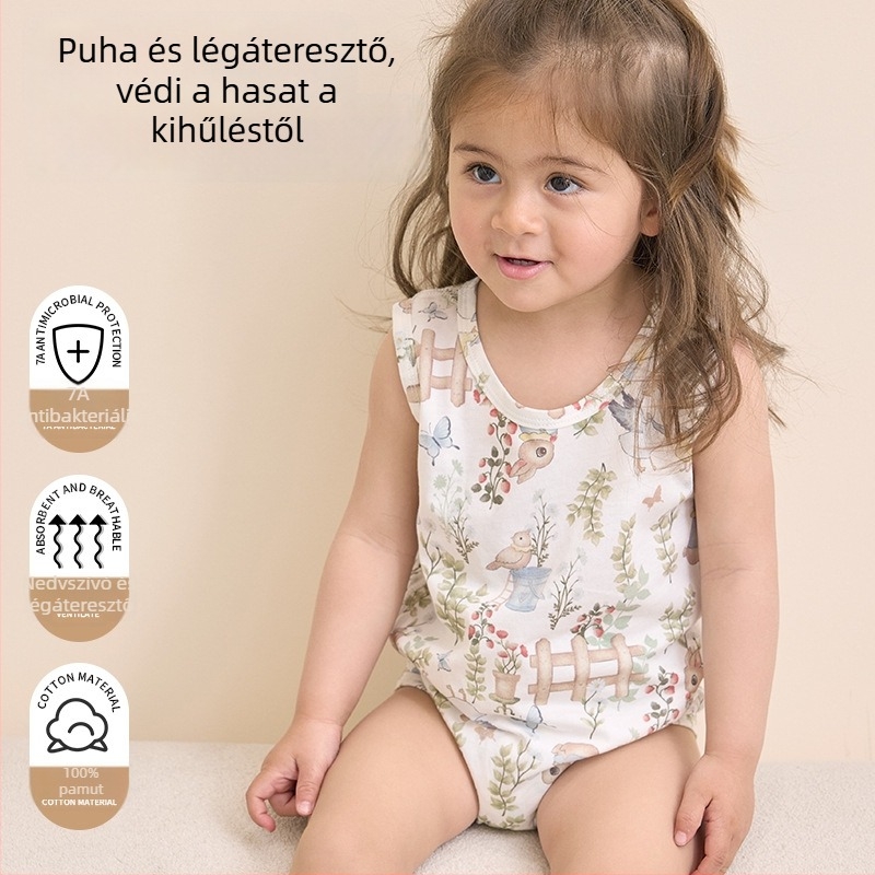 Újszülött nyári vékony ujjatlan overál, légáteresztő, 100% pamut, uniszex