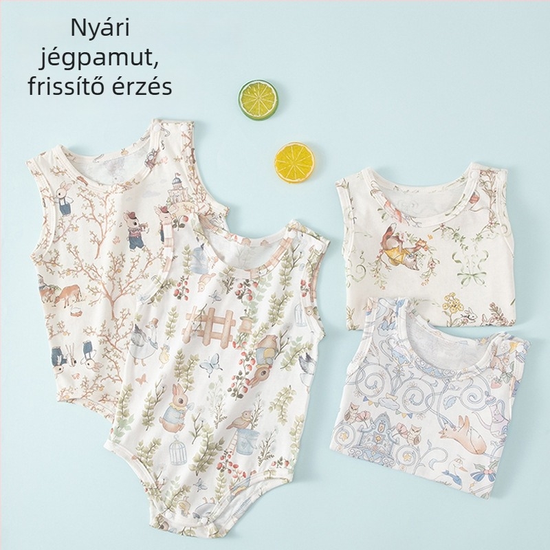 Újszülött nyári vékony ujjatlan overál, légáteresztő, 100% pamut, uniszex