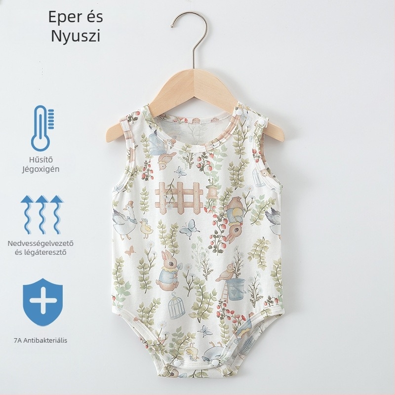 Újszülött nyári vékony ujjatlan overál, légáteresztő, 100% pamut, uniszex
