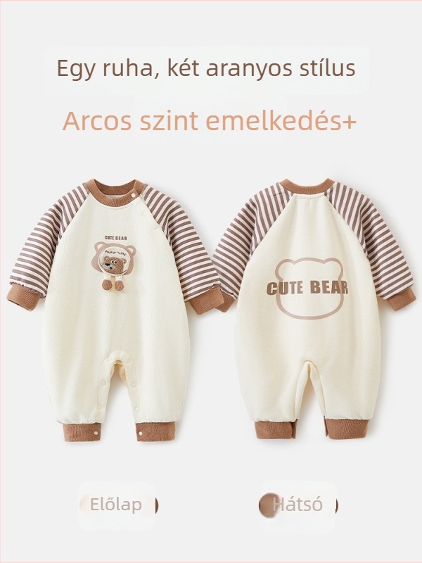 Baba fleeces bélelt overál hosszú ujjú, uniszex, 0–12 hónapos újszülött számára, vastag poliészter anyag, rejtett csattal záródó, tavaszi–őszre.