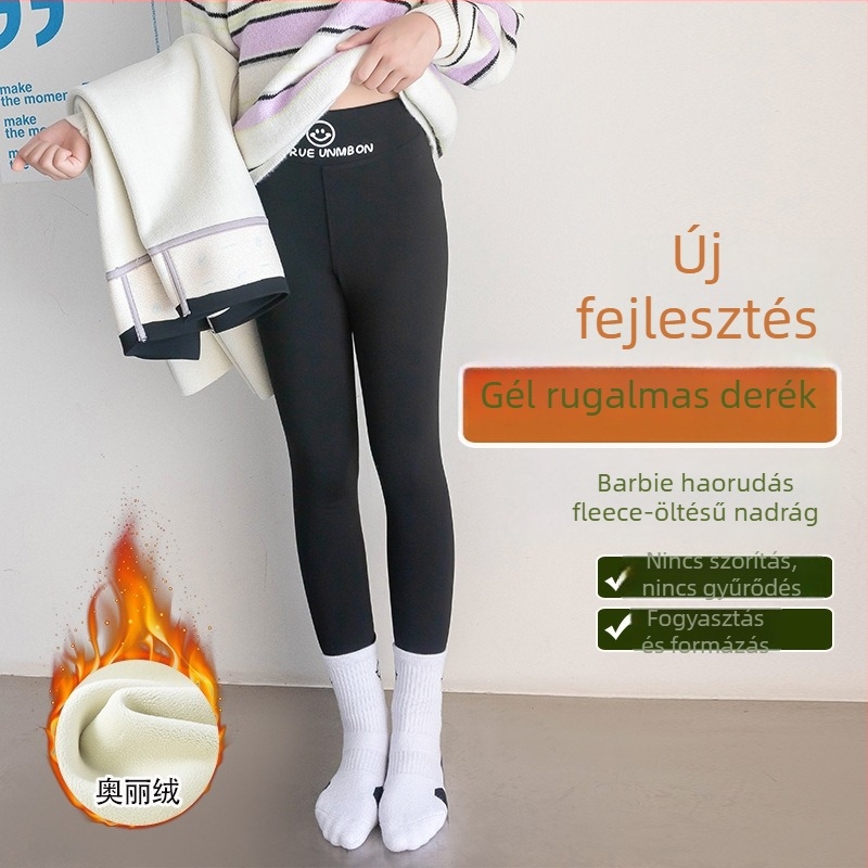 Gyerekeknek készült fleece béléses cápa mintás leggings, nylon 80%, magas derék, őszi-téli