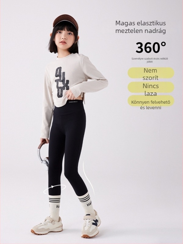 Lányoknak szóló, magas derekú koreai stílusú jóga nadrág gyermekeknek, hosszú, tavasz-ősz, 75% nylon és 25% spandex