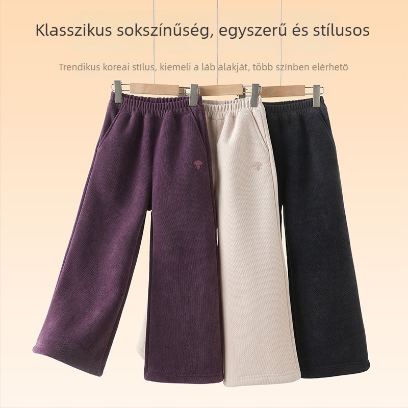 Gyerekeknek készült corduroy nadrág fleece béléssel, egyenes szabás, téli viselet, 98% poliészter