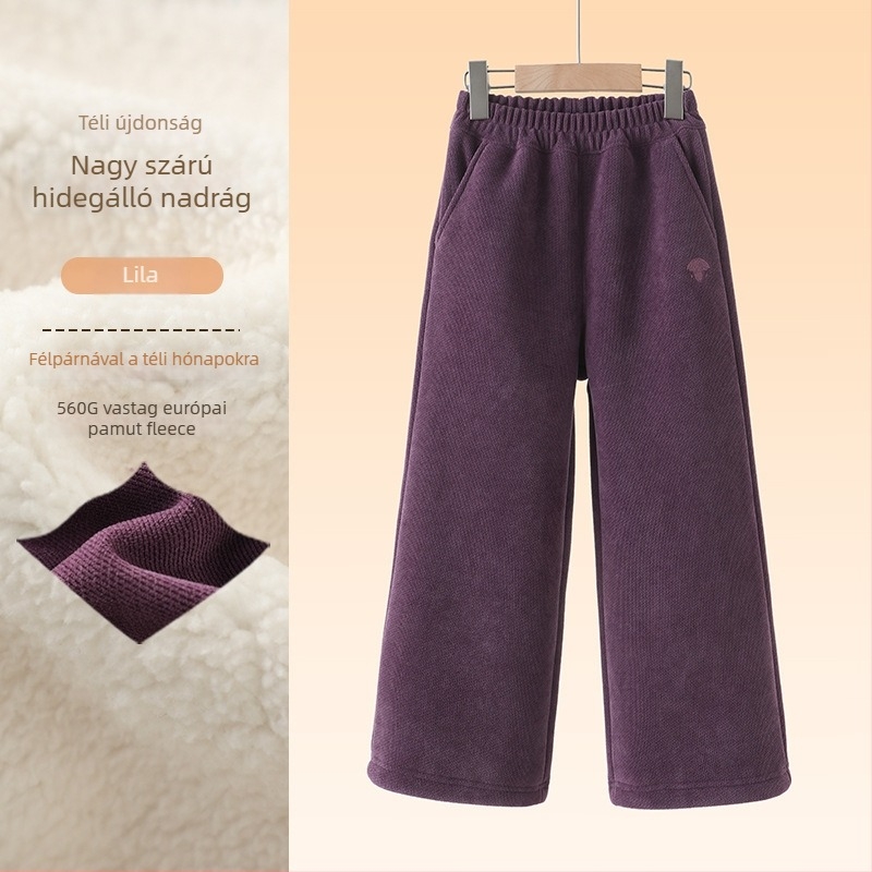 Gyerekeknek készült corduroy nadrág fleece béléssel, egyenes szabás, téli viselet, 98% poliészter
