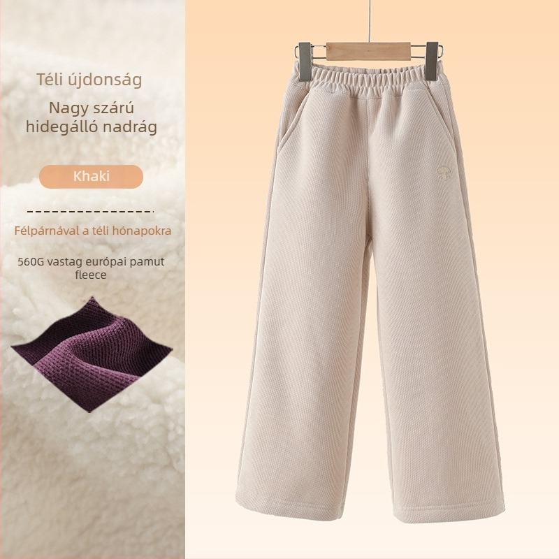 Gyerekeknek készült corduroy nadrág fleece béléssel, egyenes szabás, téli viselet, 98% poliészter