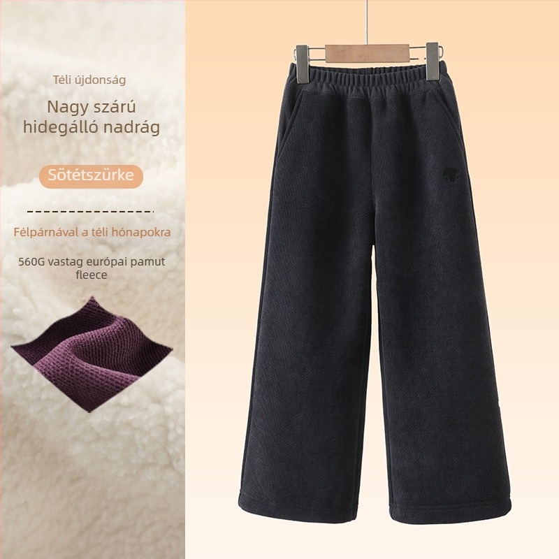 Gyerekeknek készült corduroy nadrág fleece béléssel, egyenes szabás, téli viselet, 98% poliészter