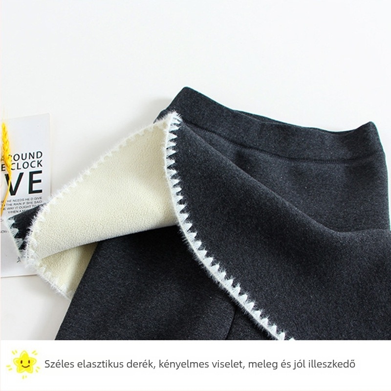 Lányoknak szóló nadrág-szoknya, látszólag két darabos dizájn, téli fleece-bélés, 95% pamut, középmagas derekú, elasztikus derekú öv, koreai stílus, 3–8 éveseknek