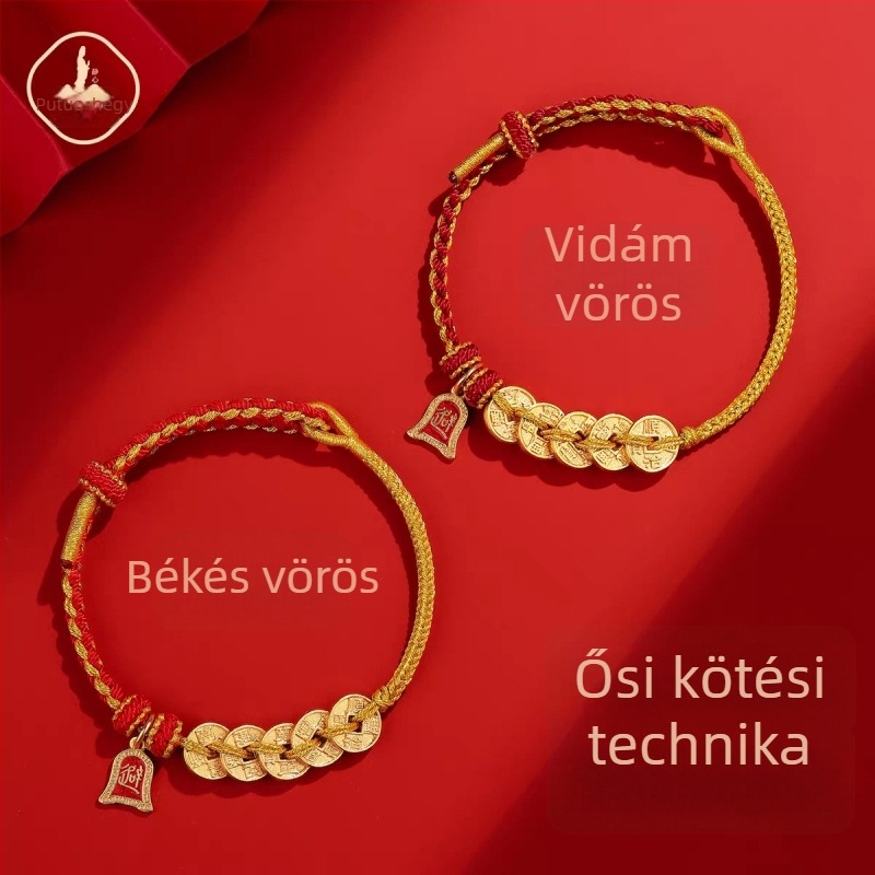 Öt Császár-érmék motívumos karkötő, kézzel szőtt zsinórral, uniszex, nemzeti stílus, 2025 tél, precíz kivitelezés