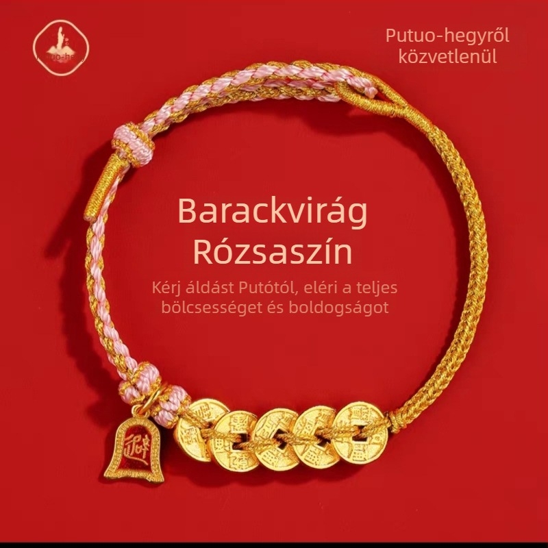 Öt Császár-érmék motívumos karkötő, kézzel szőtt zsinórral, uniszex, nemzeti stílus, 2025 tél, precíz kivitelezés