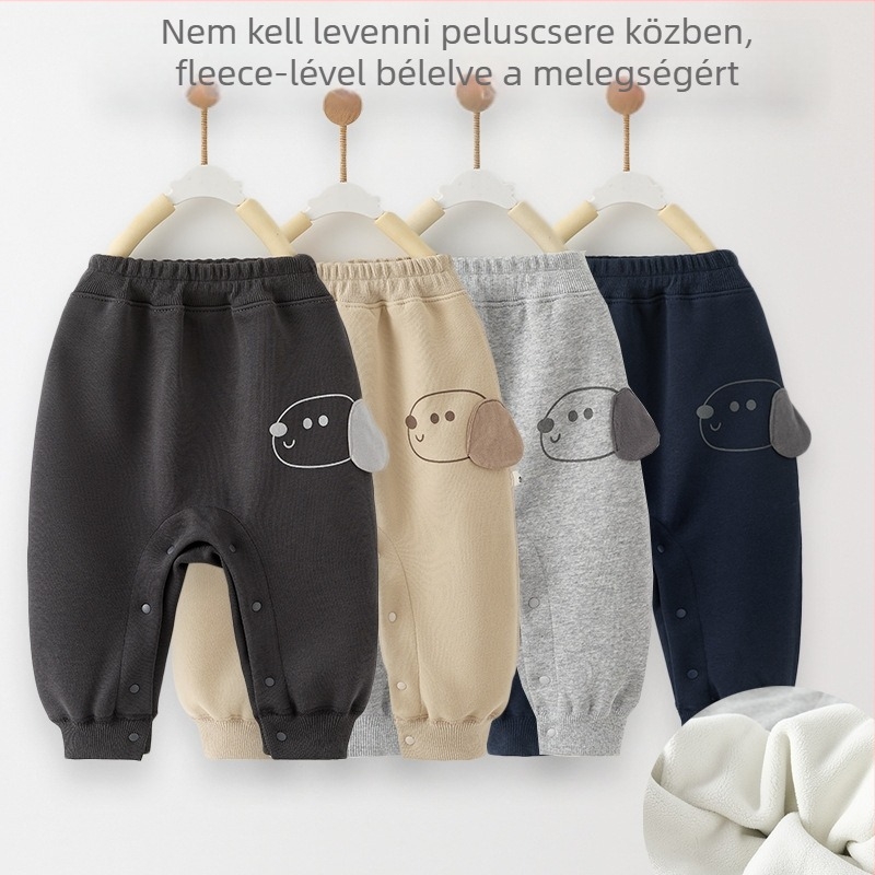 Baba velúr melegítőnadrág snap zárással, uniszex, középmagas derekú, Huamian szövet, pamut-poliészter keverék