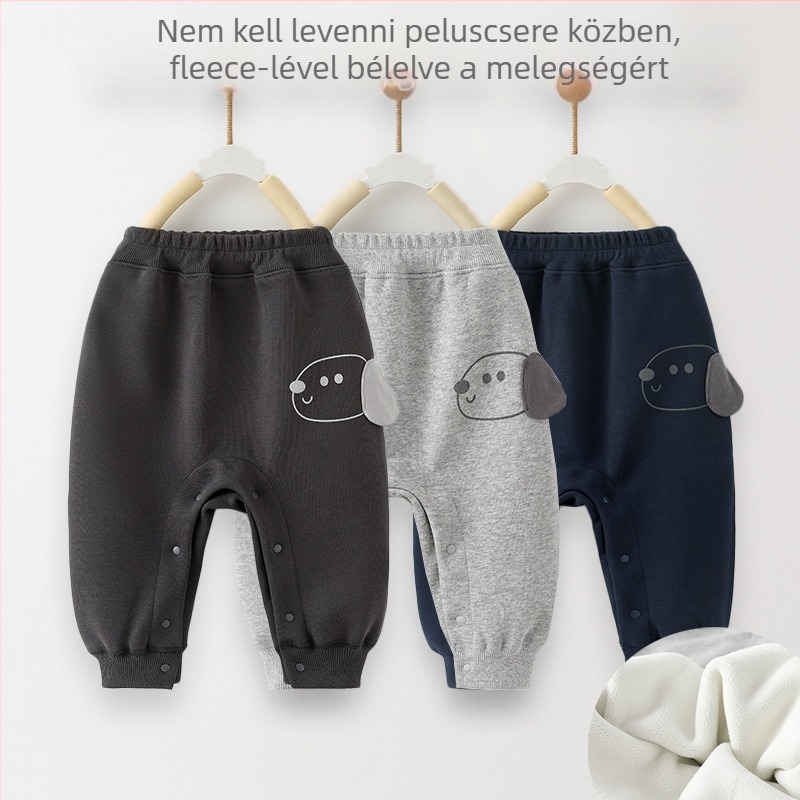 Baba velúr melegítőnadrág snap zárással, uniszex, középmagas derekú, Huamian szövet, pamut-poliészter keverék
