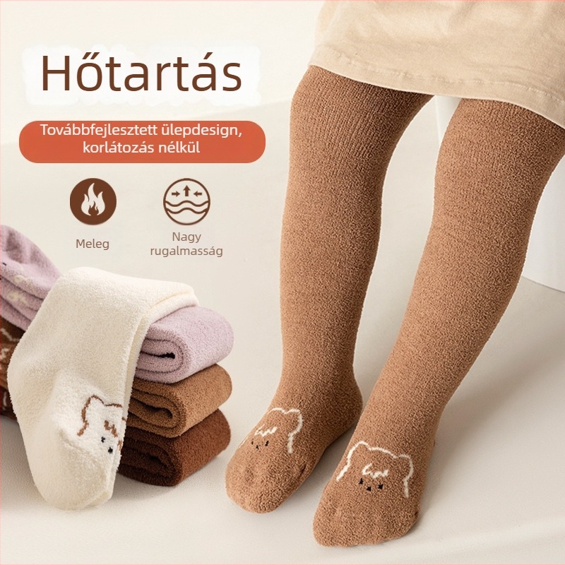 Gyerekeknek szóló őszi–téli vastag korall plüssel bélelt leggings, meleg és kényelmes, japán/koreai stílusban, 3–8 év közöttieknek (100–140 cm)