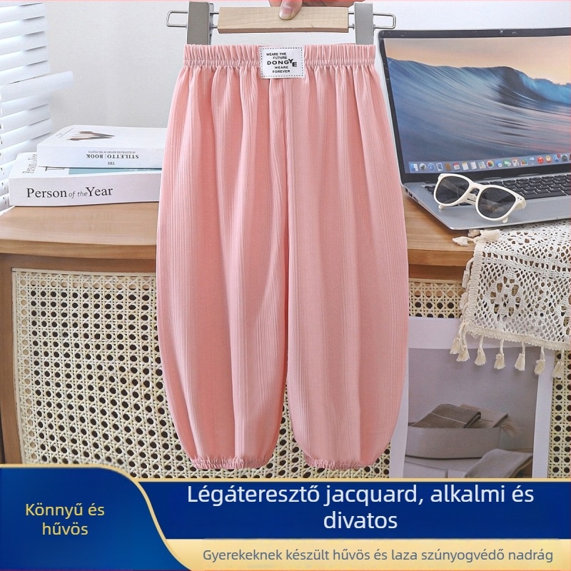 Gyerekeknek anti-moskitó nyári bloomers nadrág, Ice Silk anyag, elasztikus derék, egyszínű, 3–8 éveseknek