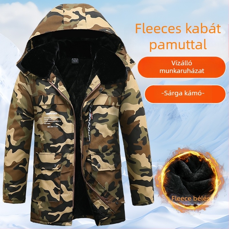 Férfi pamut-párnázott kabát, vastag szigeteléssel, cipzáros lezárás, poliészter töltet, kapucni nélküli