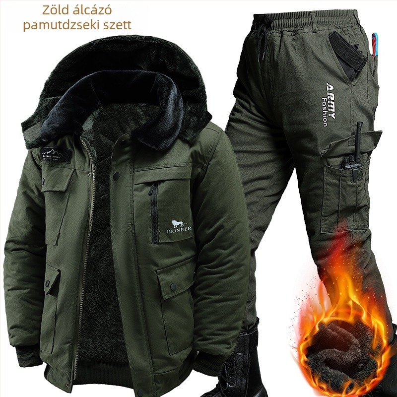 Férfi téli pamut bélelt kabát fleece belsővel, vastag melegítéshez, hosszú ujjú, lazán szabott, nagy méret