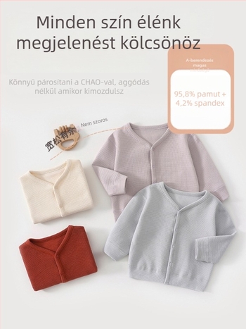 Uniszex gyerekeknek készült kötött kardigán V-kialakítású gallérral, hosszú ujjú, gombos zárás, 95,8% pamut