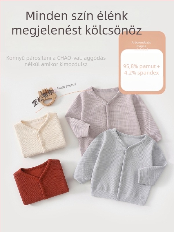Uniszex gyerekeknek készült kötött kardigán V-kialakítású gallérral, hosszú ujjú, gombos zárás, 95,8% pamut