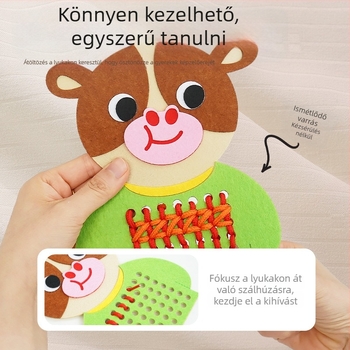 Montessori fűzéses tábla gyerekeknek 3–6 éveseknek - nemszőtt anyagból készült játék, fejleszti a kéz-szem koordinációt és a finom motorikát